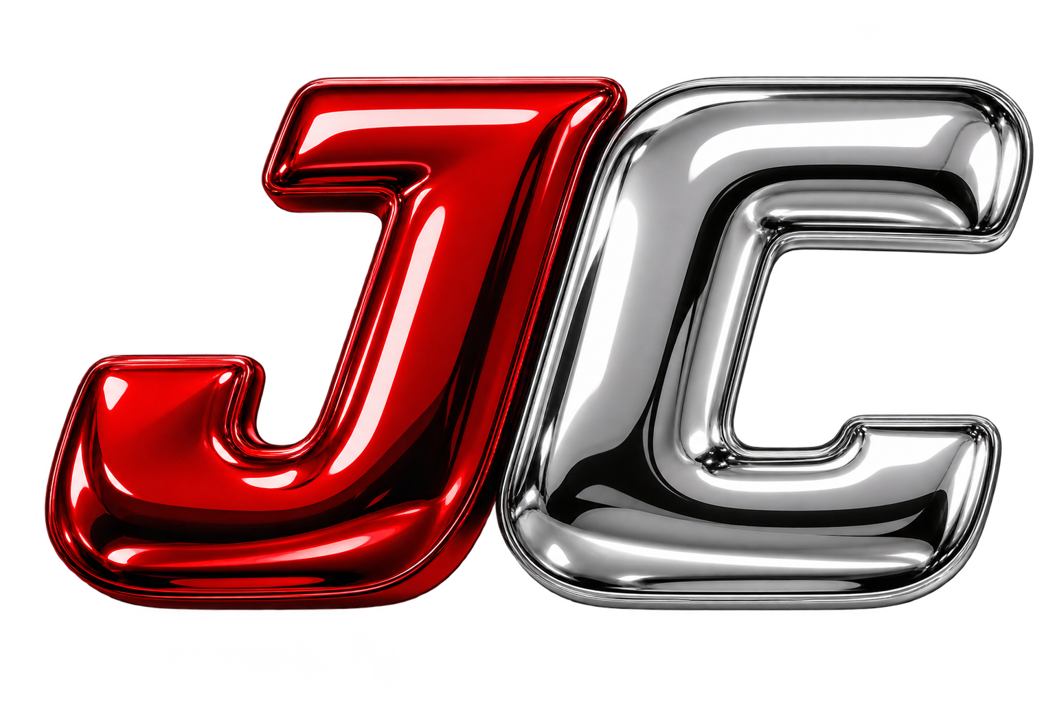 Glossy red J and reflective silver chrome C
